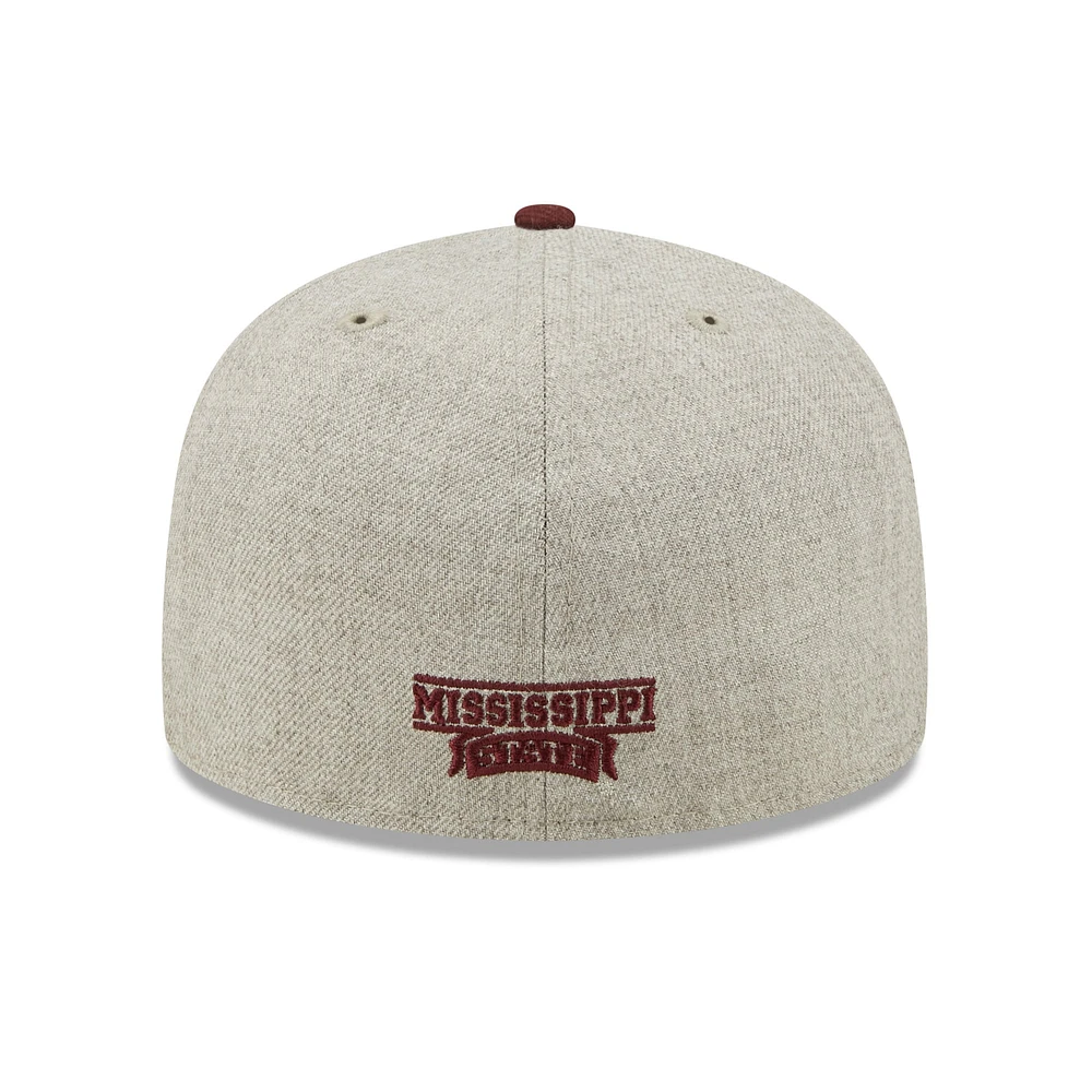 Casquette ajustée 59FIFTY pour homme avec écusson Mississippi State Bulldogs New Era gris chiné/marron