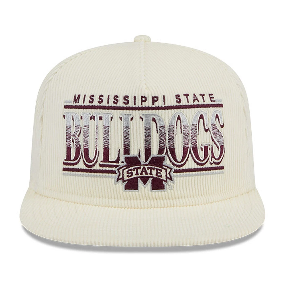 Casquette snapback en velours côtelé blanc Mississippi State Bulldogs Throwback Golfer New Era pour hommes