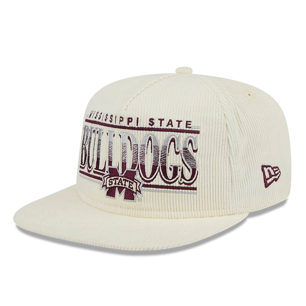 Casquette snapback en velours côtelé blanc Mississippi State Bulldogs Throwback Golfer New Era pour hommes