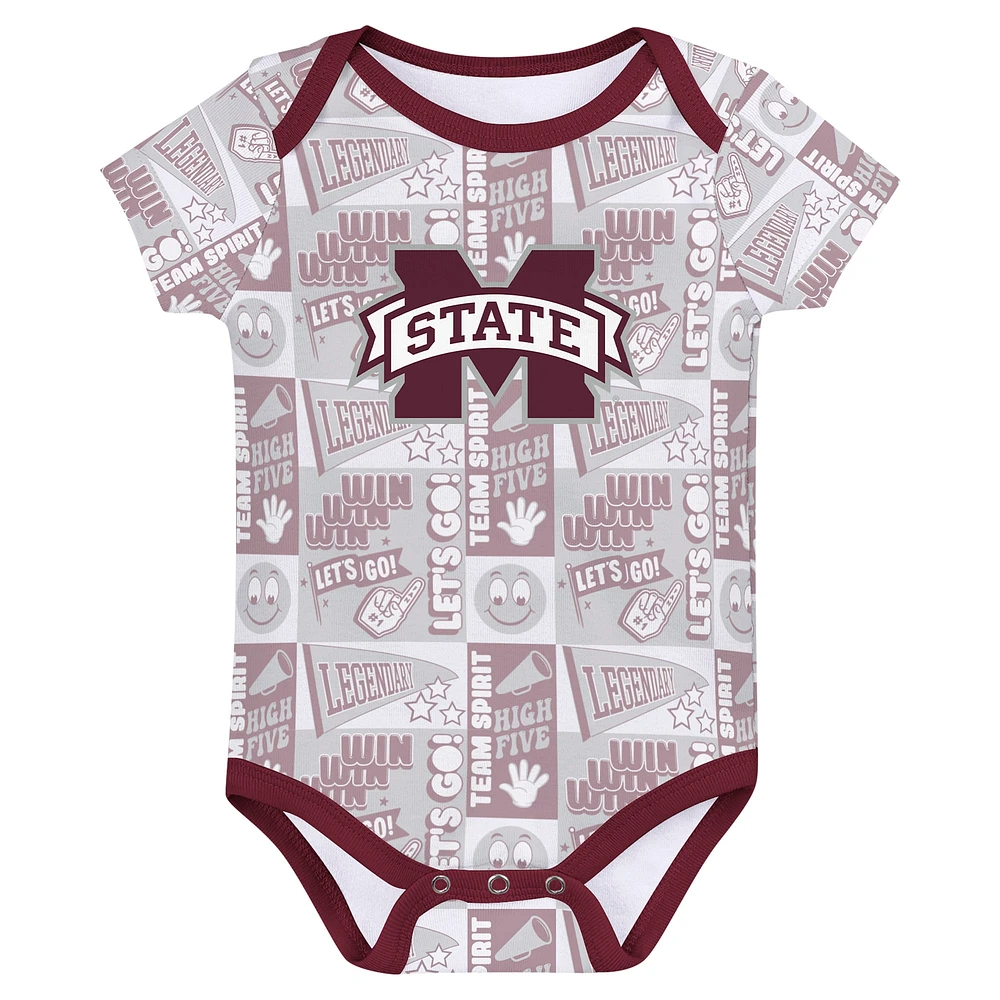 Newborn Maroon Mississippi State Bulldogs Sunday Comics 3-Pack Bodysuit Set