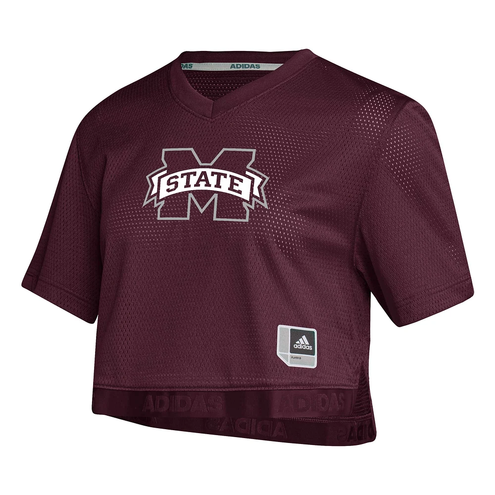 Women's adidas Red Mississippi State Bulldogs Primegreen V-Neck Cropped Jersey