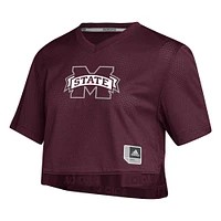 Women's adidas Red Mississippi State Bulldogs Primegreen V-Neck Cropped Jersey