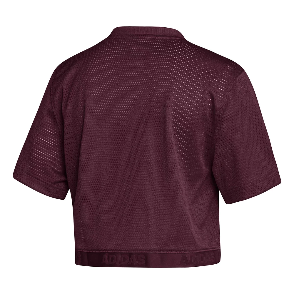 Women's adidas Red Mississippi State Bulldogs Primegreen V-Neck Cropped Jersey