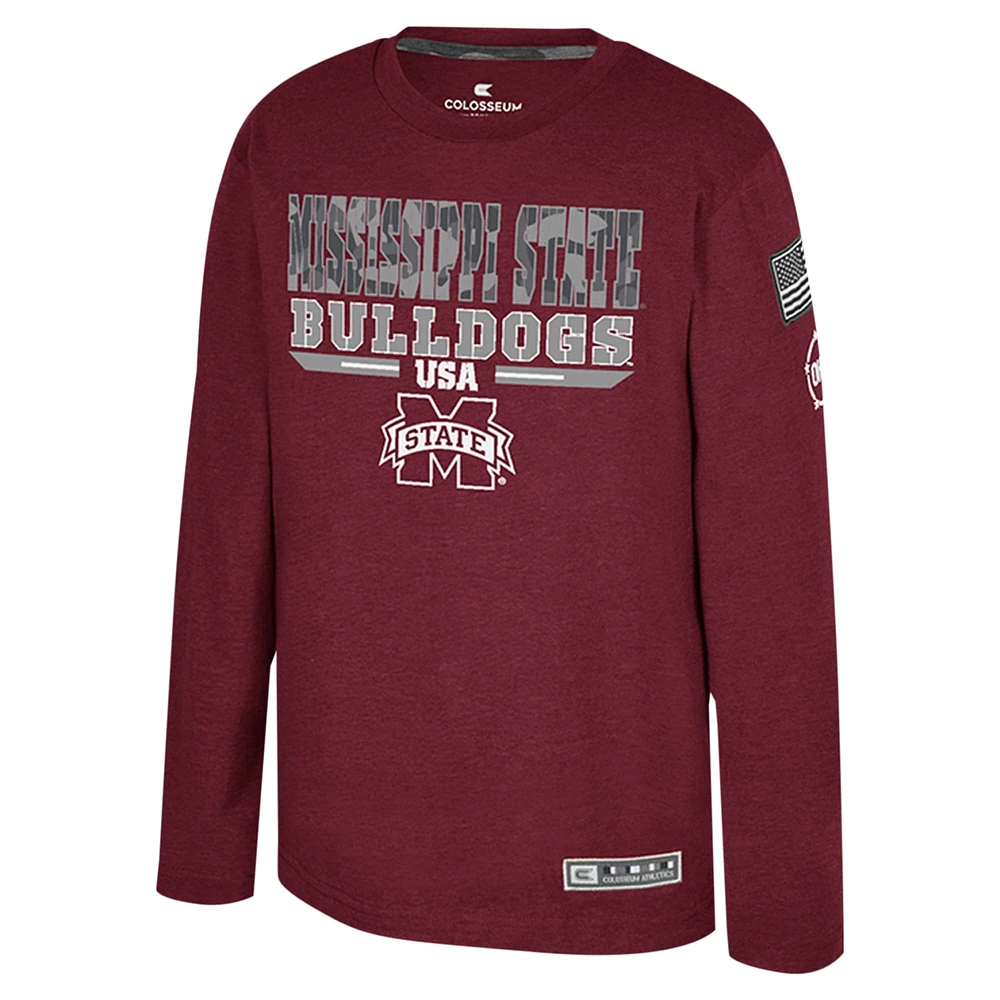 Youth Colosseum Heather Maroon Mississippi State Bulldogs OHT Military Appreciation Oorah Long Sleeve T-Shirt