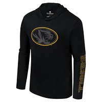 Men's Colosseum Black Missouri Tigers Color Pop Active Blend 2-Hit Long Sleeve Hooded T-Shirt
