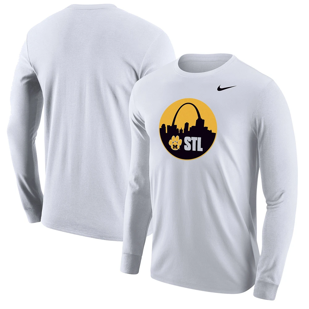 T-shirt de tir à manches longues Nike blanc Missouri Tigers Mizzou St. Louis pour homme
