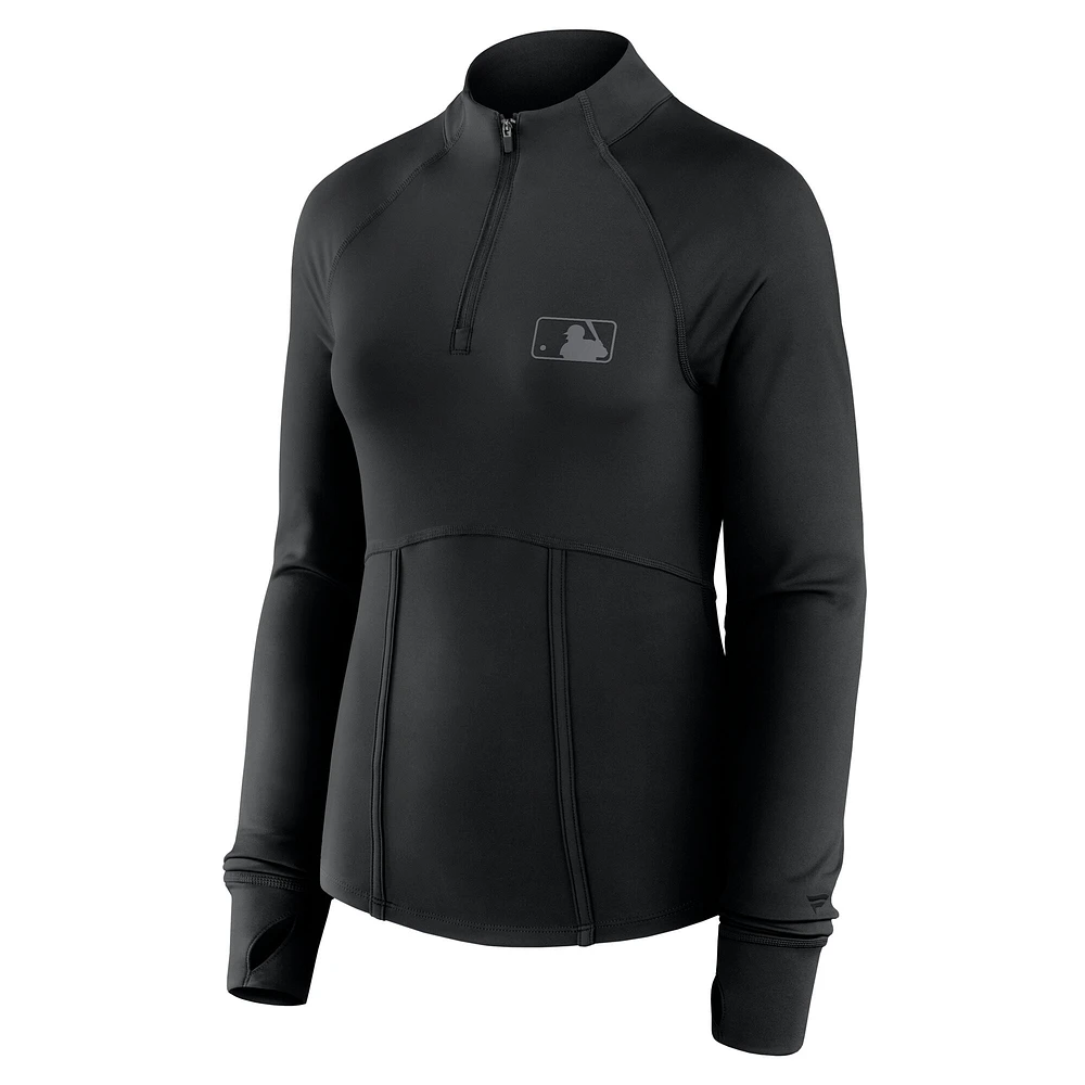 Women's Fanatics Black MLB Merchandise Elements Raglan Tri-Blend Quarter-Zip Top
