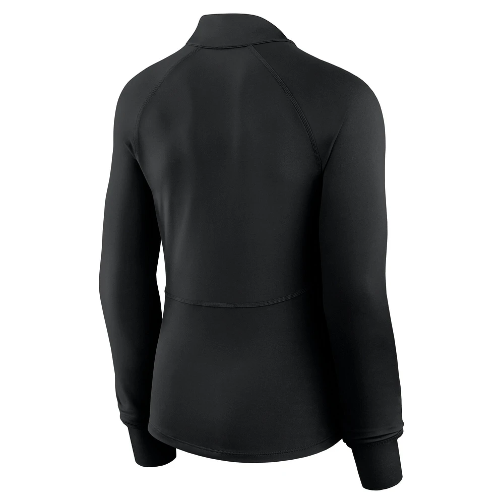 Women's Fanatics Black MLB Merchandise Elements Raglan Tri-Blend Quarter-Zip Top