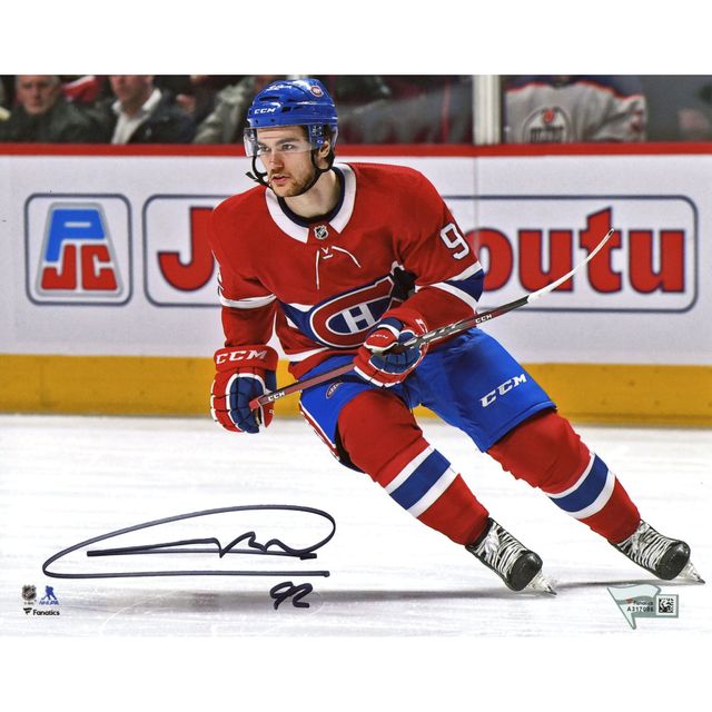 Jonathan Drouin Photographie de patinage maillot rouge autographiée des Canadiens de Montréal 8 "x 10"