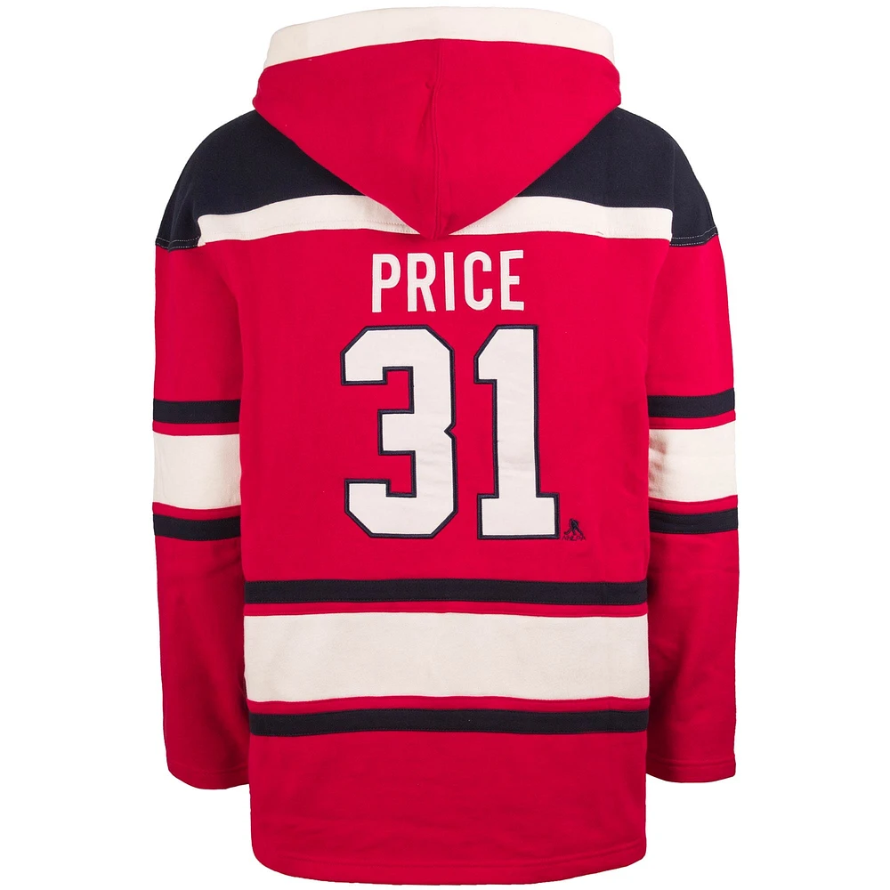 Men's '47 Carey Price Red Montreal Canadiens Lacer Player Name & Number Pullover Hoodie
