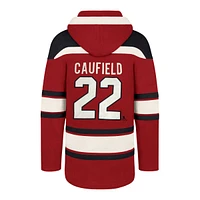 Men's '47 Cole Caufield Red Montreal Canadiens Lacer Player Name & Number - Lace-Up Pullover Hoodie
