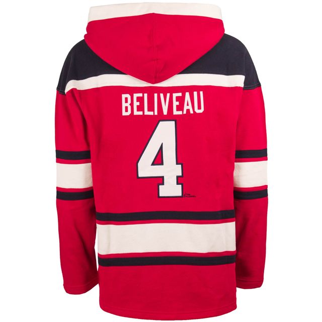 Chandail à capuchon '47 Jean Béliveau pour hommes Canadiens de Montréal Lacer Player Name & Number rouge