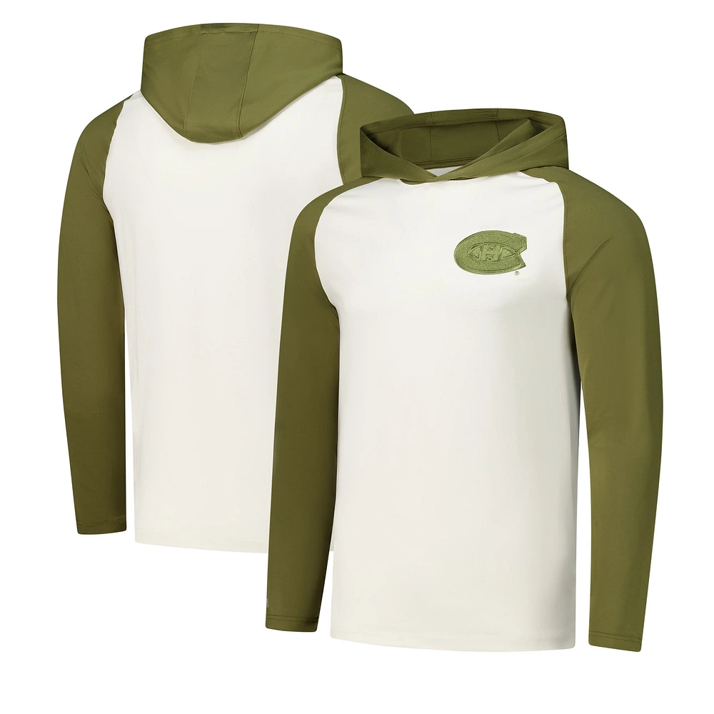 T-shirt à capuche manches longues raglan Intrepid Sand pour hommes, crème/olive, Canadiens de Montréal