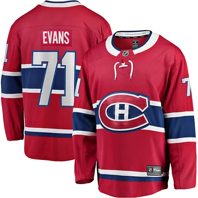 Fanatics pour hommes Jake Evans, joueur échappé à domicile des Canadiens de Montréal, rouge - Maillot
