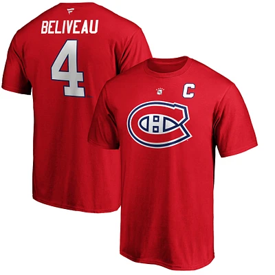 Fanatiques masculins de marque Jean Béliveau Rouge des Canadiens Montréal Authentic Stack Nom et numéro du joueur retraité - T-shirt