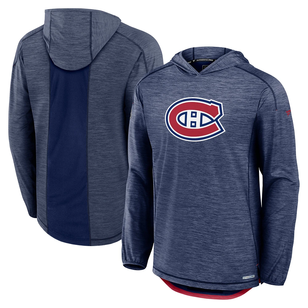 Men's Fanatics Navy Montreal Canadiens Authentic Pro Rink Lightweight Pullover Hoodie