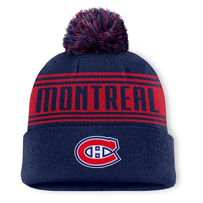 Bonnet en tricot à revers avec pompon pour homme Fanatics bleu marine des Canadiens de Montréal