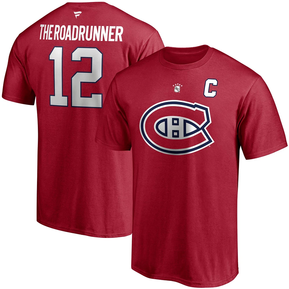 Fanatiques masculins de marque Yvan Cournoyer Rouge des Canadiens Montréal Authentic Stack Nom et numéro du joueur retraité - T-shirt