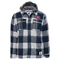 Men's Starter Navy/White Montreal Canadiens Sherpa Full-Button Flannel - Jacket