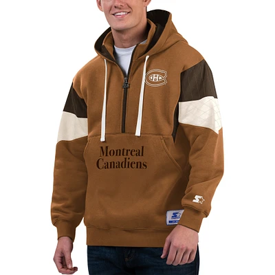 Sweat à capuche demi-zippé Starter Tan des Canadiens de Montréal Shot Gun pour hommes