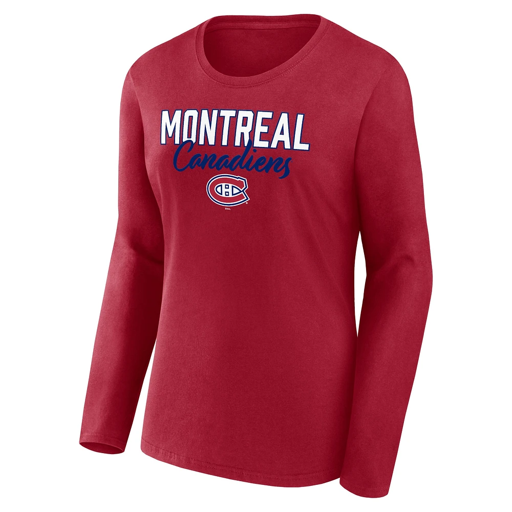 Women's Fanatics Blue/Red Montreal Canadiens Tail Sweep Long Sleeve T-Shirt & Cuffed Knit Hat with Pom Combo Set