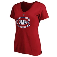 Women's Fanatics Carey Price Red Montreal Canadiens Authentic Stack Name & Number - V-Neck T-Shirt