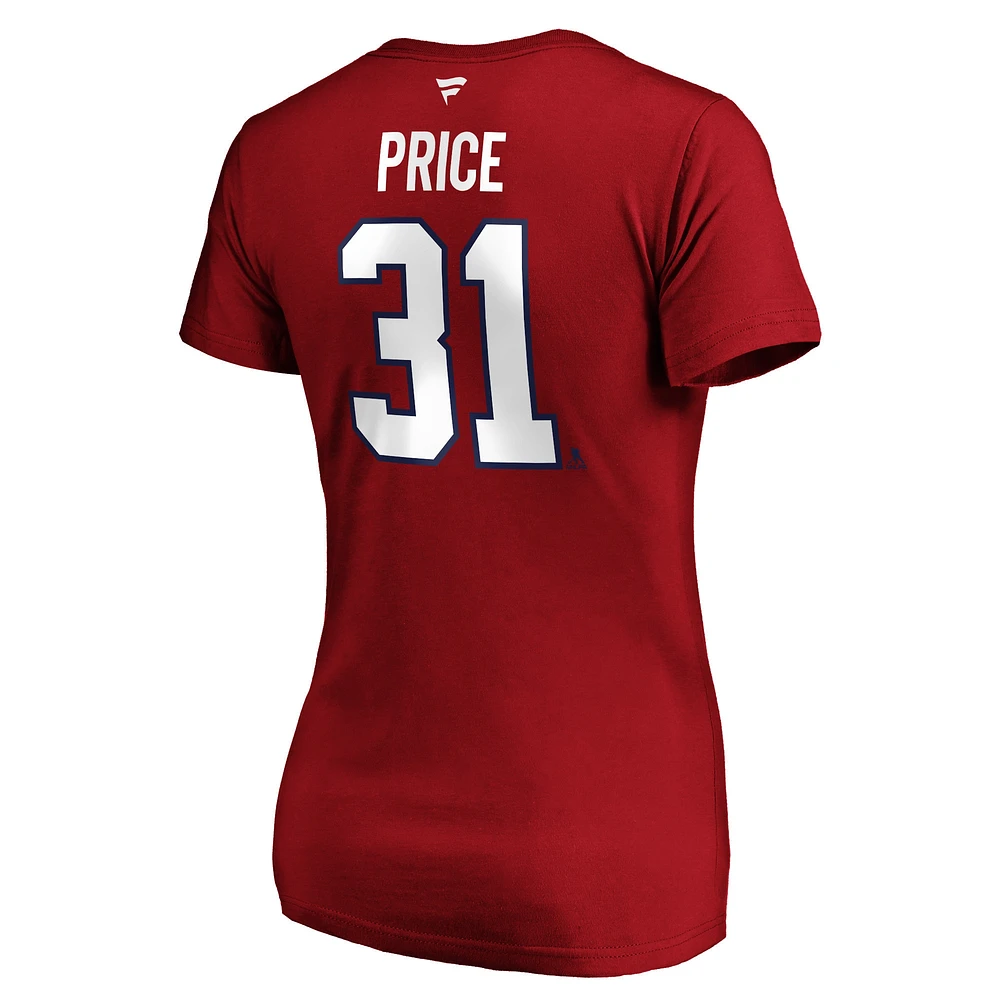 Women's Fanatics Carey Price Red Montreal Canadiens Authentic Stack Name & Number - V-Neck T-Shirt