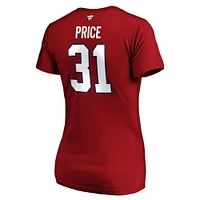Women's Fanatics Carey Price Red Montreal Canadiens Authentic Stack Name & Number - V-Neck T-Shirt