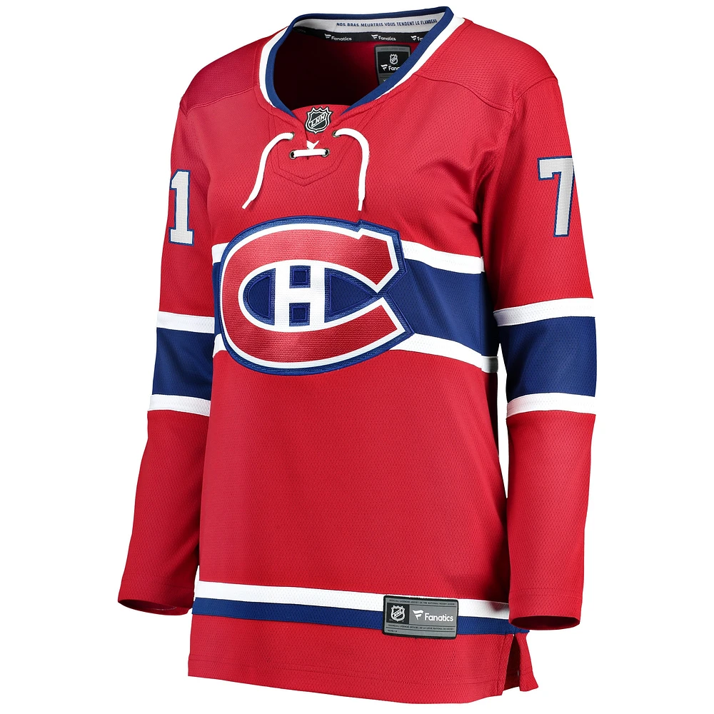 Fanatics pour femmes Jake Evans rouge Maillot de joueur échappé à domicile des Canadiens Montréal