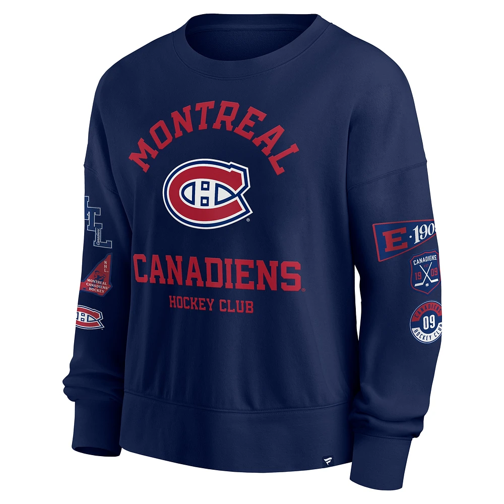 Women's Fanatics  Navy Montreal Canadiens Oversized Go Team Pullover Sweatshirt