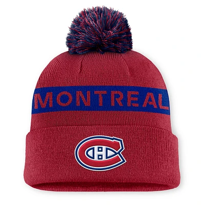 Bonnet en tricot à revers avec pompon authentique Pro Rink des Canadiens de Montréal Fanatics pour femmes