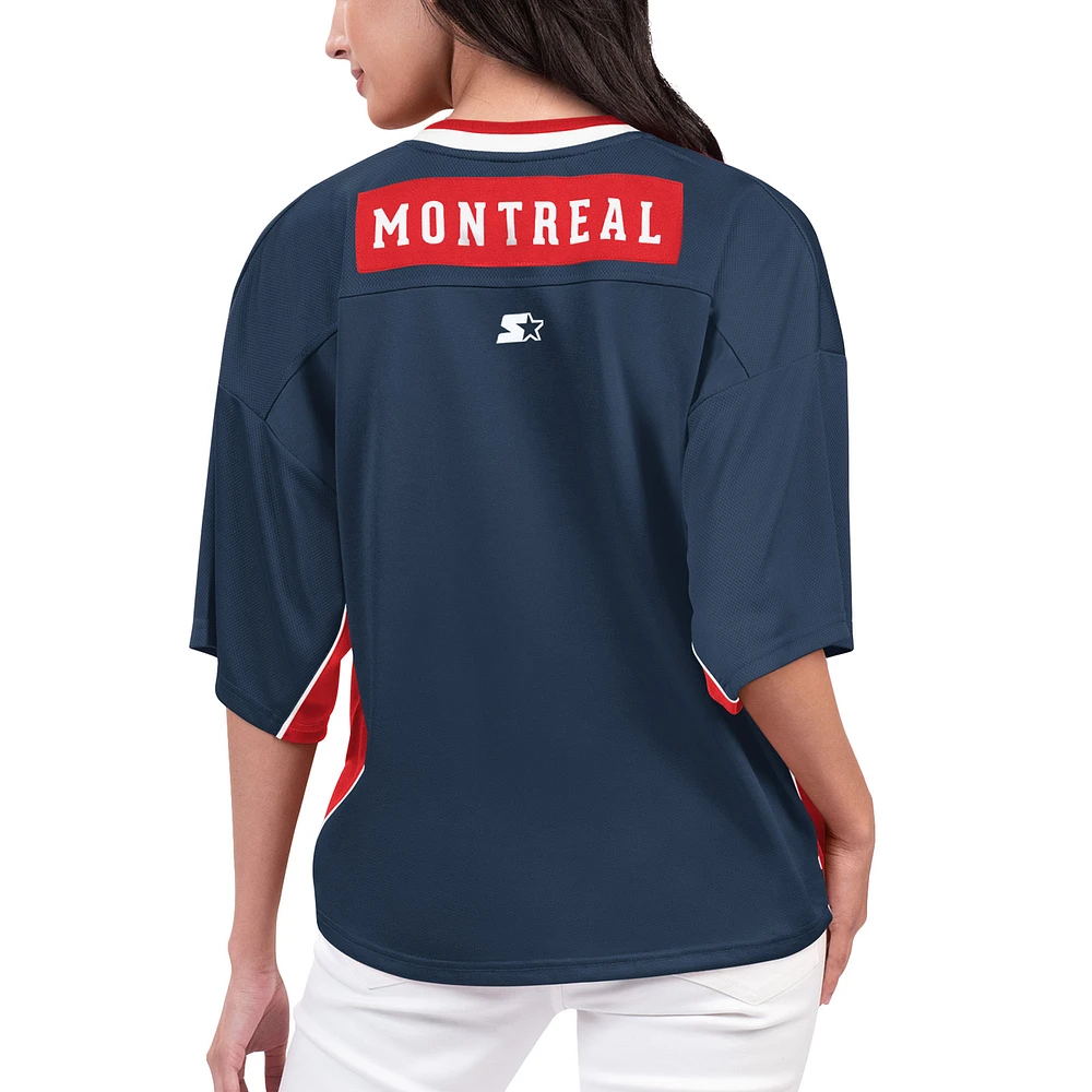 Women's Starter Blue Montreal Canadiens Power Play Raglan V-Neck T-Shirt