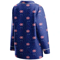Women's WEAR by Erin Andrews Royal Montreal Canadiens Long Sleeve Button-Up Shirt & Pants - Sleep Set