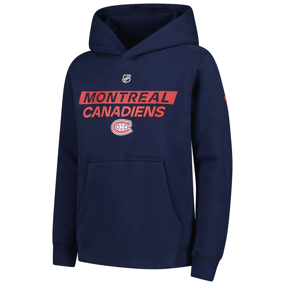 Youth Navy Montreal Canadiens Authentic Pro Wordmark Fleece Pullover Hoodie