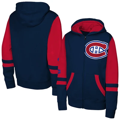 Sweat à capuche entièrement zippé bleu marine pour jeunes Canadiens de Montréal Face Off