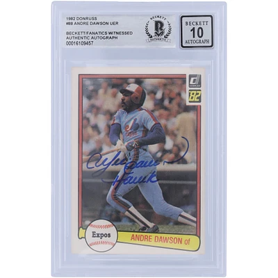 Carte autographiée Donruss 1982 #88 Beckett Fanatics Witnessed 10 Card avec inscription "Hawk" signée par André Dawson des Expos de Montréal
