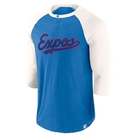 Men's Fanatics Royal/Cream Montreal Expos Cooperstown Collection Historical Win Slub Raglan 3/4 Sleeve T-Shirt