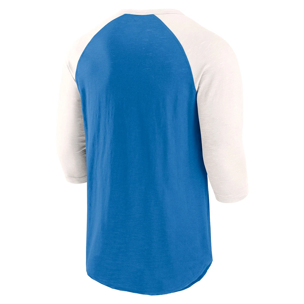 Men's Fanatics Royal/Cream Montreal Expos Cooperstown Collection Historical Win Slub Raglan 3/4 Sleeve T-Shirt