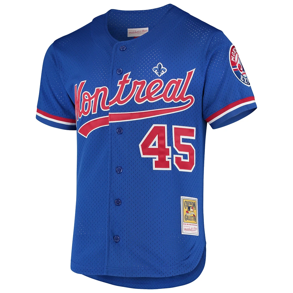 Mitchell & Ness Pedro Martinez pour homme Bleu Expos de Montréal Collection Cooperstown Maillot boutonné d'entraînement au bâton en maille