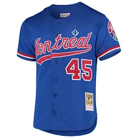 Mitchell & Ness Pedro Martinez pour homme Bleu Expos de Montréal Collection Cooperstown Maillot boutonné d'entraînement au bâton en maille