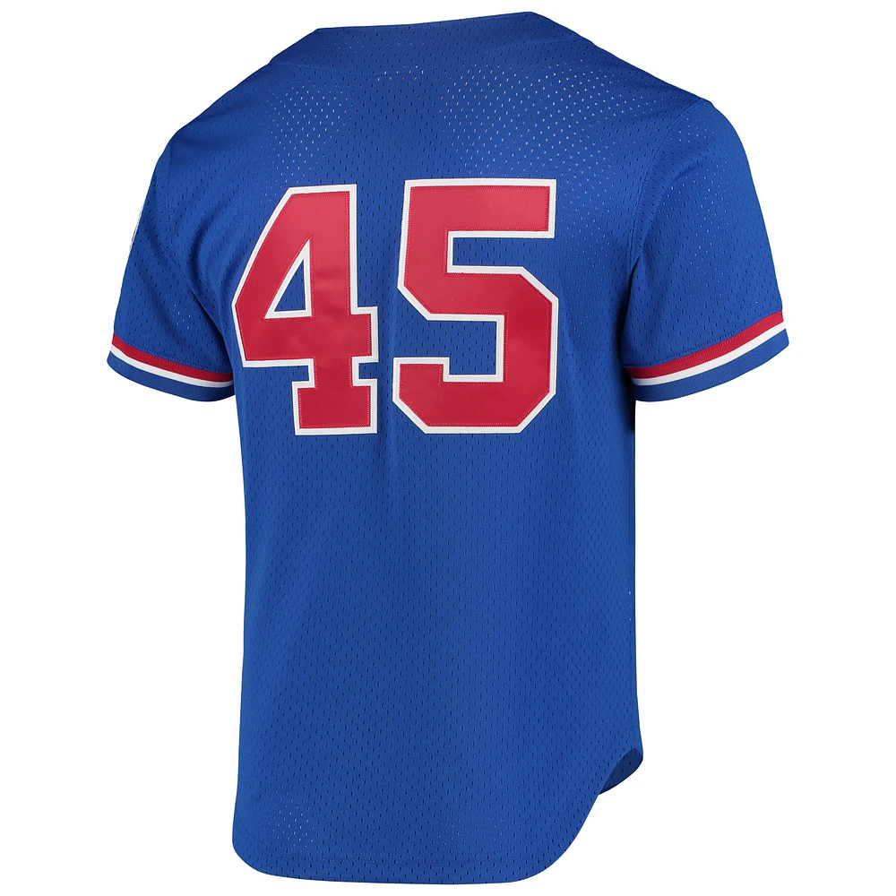 Mitchell & Ness Pedro Martinez pour homme Bleu Expos de Montréal Collection Cooperstown Maillot boutonné d'entraînement au bâton en maille