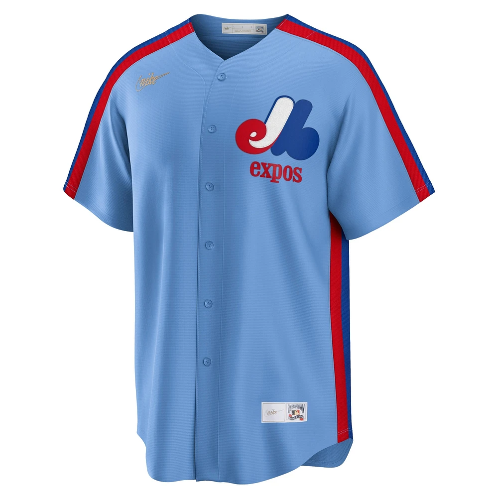 Maillot d'équipe Nike pour hommes, bleu clair, Expos de Montréal Road Cooperstown Collection