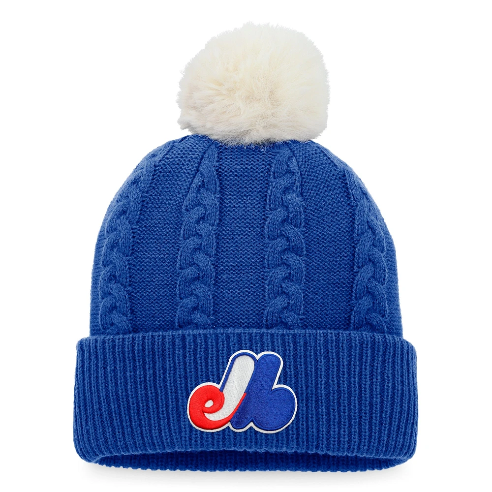 Bonnet en tricot à revers torsadé Fanatics Royal Montreal Expos pour femmes avec pompon