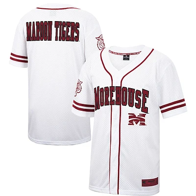 Men's Colosseum White Morehouse Maroon Tigers Free Spirited Mesh Button-Up Baseball Jersey