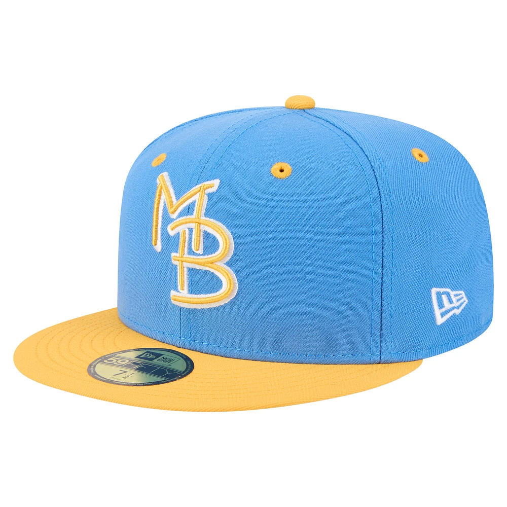 Men's New Era Blue/Yellow Myrtle Beach Pelicans Authentic Collection 59FIFTY Fitted Hat