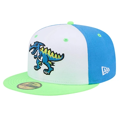 Casquette ajustée New Era White Myrtle Beach Pelicans Theme Night Pelisaurus Rex 59FIFTY pour hommes