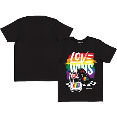 Men's Checkered Flag Sports Black NASCAR Love Wins Pride T-Shirt