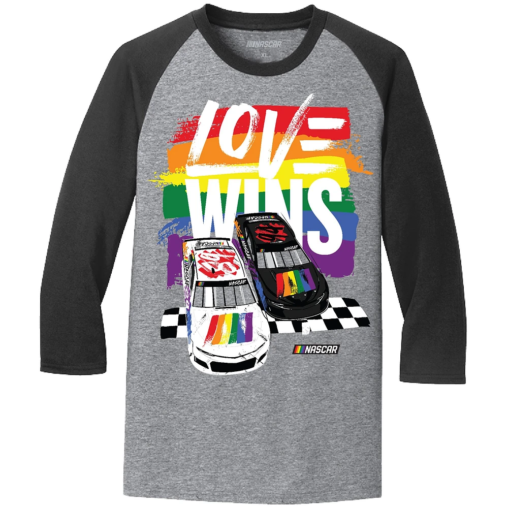 Men's Checkered Flag Sports Gray NASCAR Love Wins Pride Ringer T-Shirt