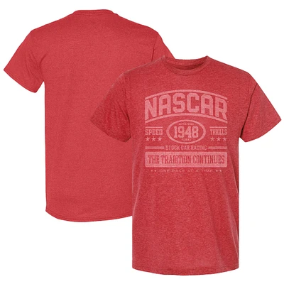 T-shirt de style vie NASCAR rouge chiné à motif drapeau damier pour homme