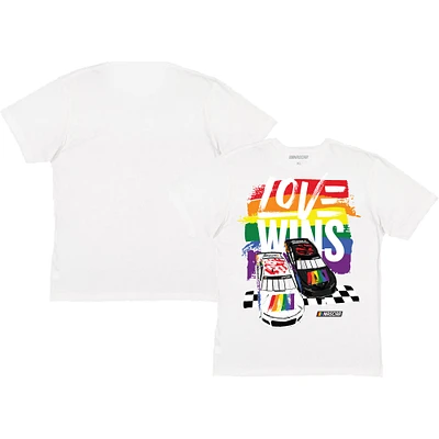 Men's Checkered Flag Sports White NASCAR Love Wins Pride T-Shirt